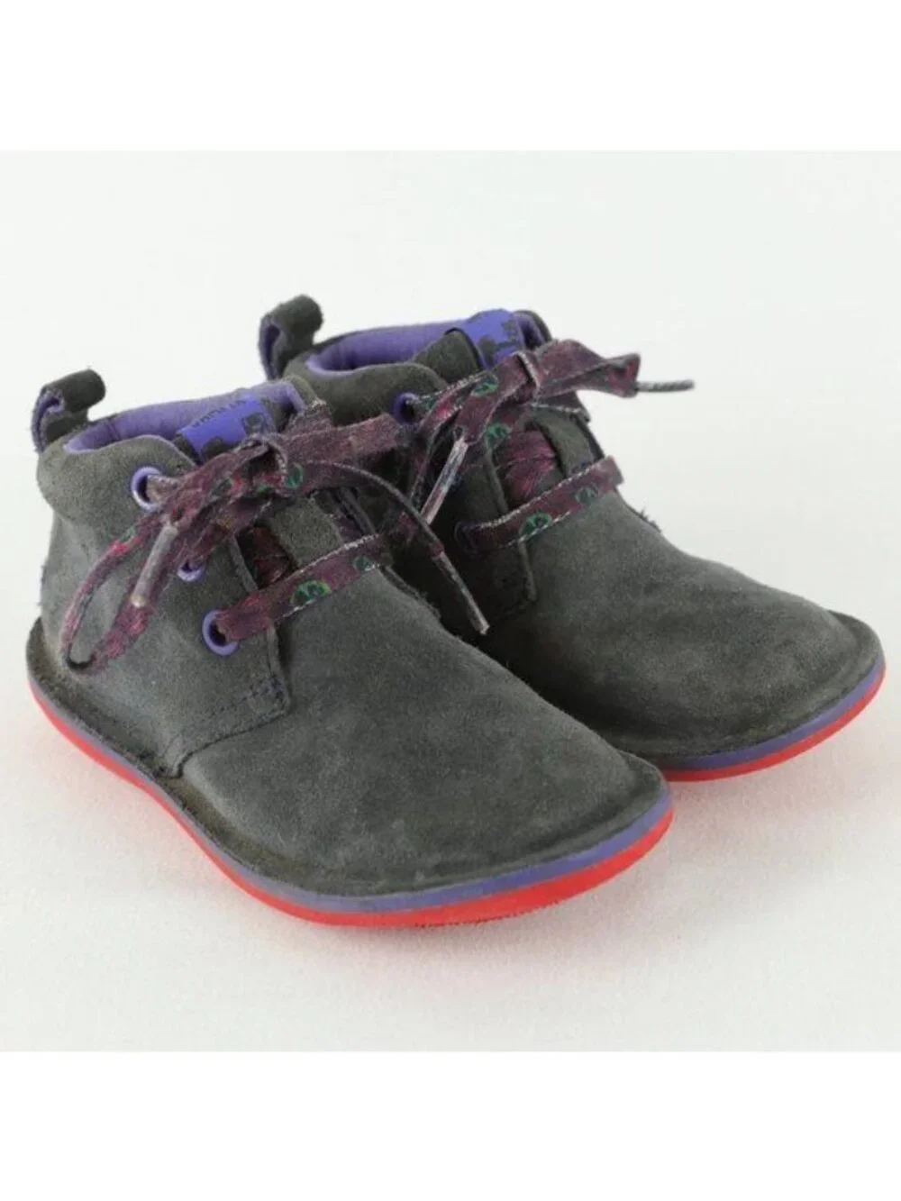 Camper Girls Size 7 Gray Purple Suede Lace Up Casual Ankle Boots